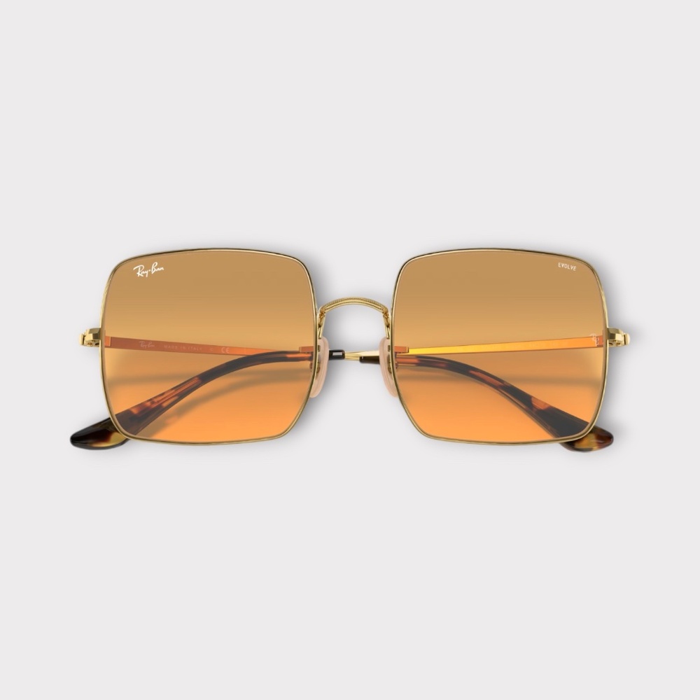 RayBan RB1971 Square Sunglasses in Gold Frame & Orange Photochromic Lenses - Picture 2 of 6